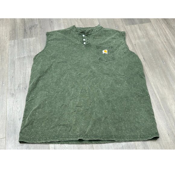 Carhartt Green Vintage Distressed Sleeveless Pocket Workwear Tank Shirt Size XXL - Picture 2 of 10